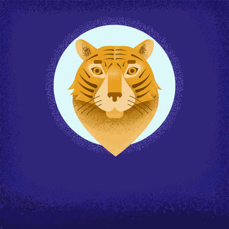 The head of tiger over the blue moon. Dark violet background.のイラスト素材
