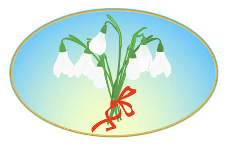 Bunch of Snowdrops Fixed By Red Ribbon, on The Oval Gradient Backgroundのイラスト素材