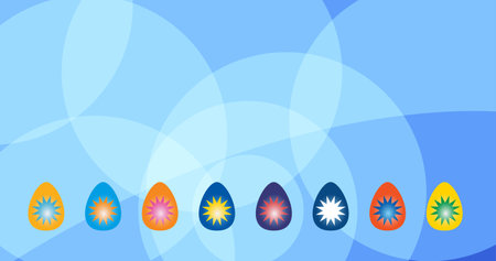 Background for Easter greening card with colorful eggs. Blue abstract background.のイラスト素材