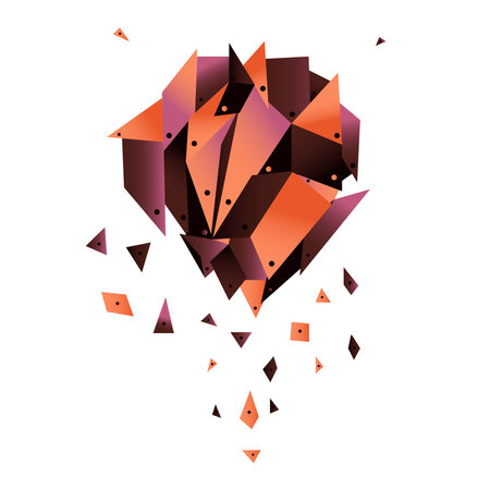 Abstract figure of rusty color with crumbling fragments. Shape looks like heart or octagon, crushing for parts. Complete object breaking for partsのイラスト素材
