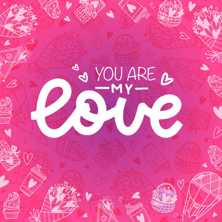 Unique hand lettering love phrase for Valentines Day on Romantic background. Happy Valentines Day.のイラスト素材