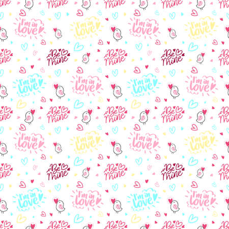 Unique Set of love hand lettering for Valentines Day. Romantic lettering. Valentine`s Day Calligraphic pattern for paper, card, textile on white backgroundのイラスト素材