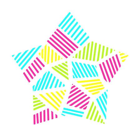 A beautiful hand-drawn stars. Geometric Shape star. Pattern for decor, paper, fabric. In bright colorsのイラスト素材