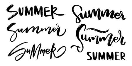 set of Brush lettering composition of Summer time isolated on white background. Beautiful lettering for postcards, banners, posters and other. Inscription for the holidayのイラスト素材