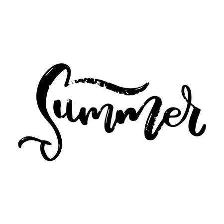 Vector illustration: Brush lettering composition of Summer time isolated on white background. Beautiful lettering for postcards, banners, posters and other. Inscription for the holidayのイラスト素材