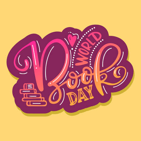 World Book Day. Text card invitation, template. Festivity background. Lettering typography poster. Banner on yellow background.のイラスト素材