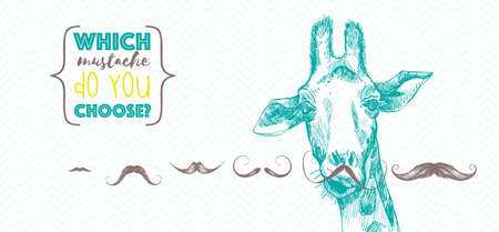 Pretty giraffe with mustache. Thinking about mustache and different mustachesのイラスト素材