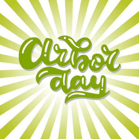 Hand written Arbor Day. Ink hand lettering. Modern brush calligraphy. Isolated on white background. Can use for postcard, t-shirt, poster. In greenのイラスト素材