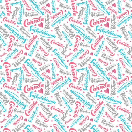 Pattern with lettering of Canada, Saskatchewan, Regina. Background for tourist information signs, travel guides, tourist signs, cards, souvenirのイラスト素材
