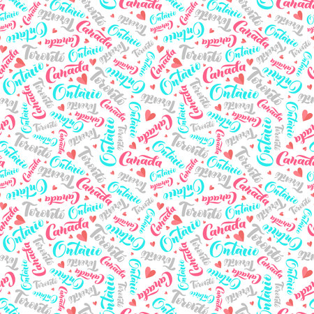 Pattern with lettering of Canada, Toronto, Ontario. Background for tourist information signs, travel guides, tourist signs, cards, souvenirのイラスト素材