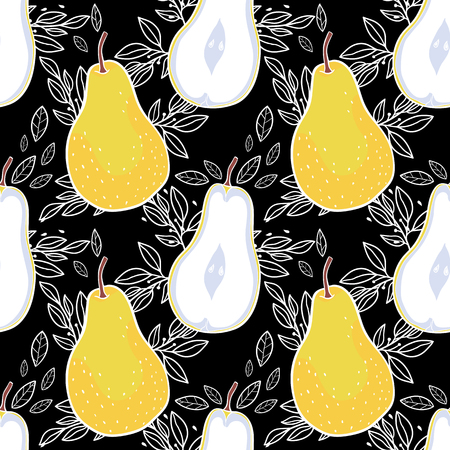 Vector seamless pattern with pears, cute painted in a style fruit, abstract hand drawing, print for wallpapers, web page, surface textures, textile. Naturalのイラスト素材