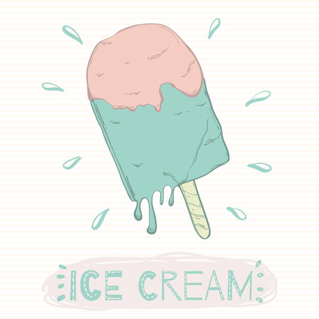 Ice Cream lolly vector, cute illustration pink and blueのイラスト素材