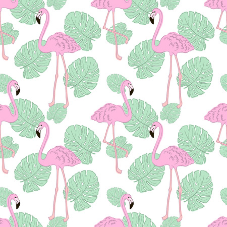Flamingo tropic pattern vector illustration hand draw.のイラスト素材