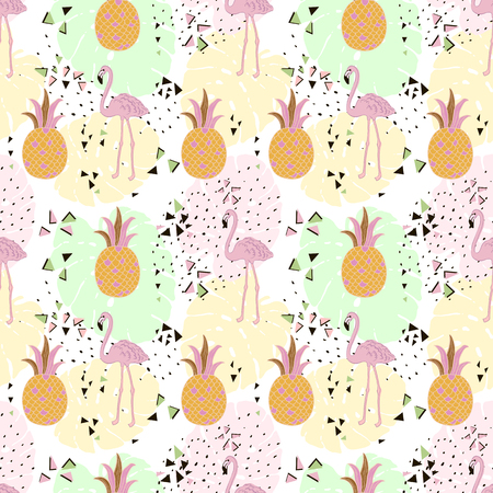 Seamless flamingo tropic pattern vector illustration.のイラスト素材