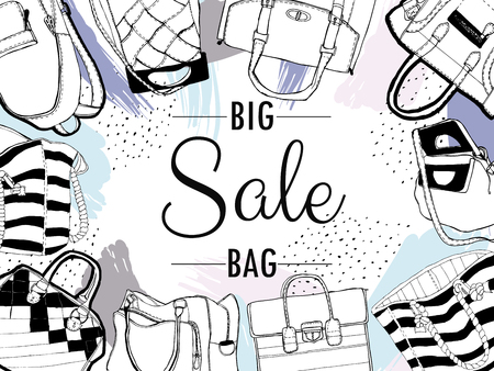 Vector set of hand-drawn shopping bags for advertising sales, banner, signboard. llustration sketch.のイラスト素材
