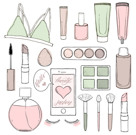 Printed products for a beauty shop and cosmetics templateのイラスト素材