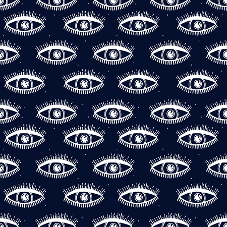 Seamless pattern with magical pattern. Mystical icon hand drawn print. Vector illustration for Halloween. Cartoon styleのイラスト素材