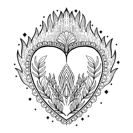 Sacred holy heart Jesus. Sacrament Religion symbol. Mystical icon hand drawn print. Mexico simbol.Vector illustration vintage .のイラスト素材