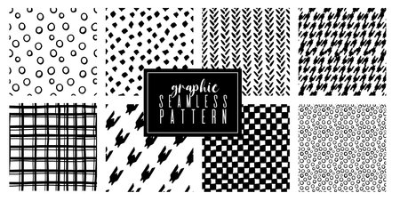 seamless pattern graphic black vector set . Hand drawn painting,decorative simple collection. Vector...