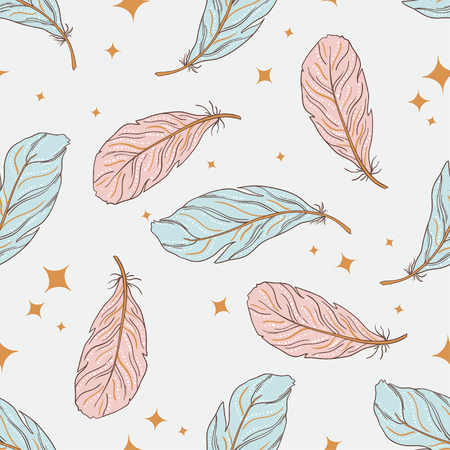 Seamless pattern in boho style. Feather decoration indian tribal.Vector illustrationのイラスト素材