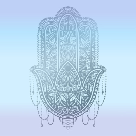 Hamsa talisman religion Asian. Gradient pastel color graphic. Symbol of protection and talisman against the evil eye.Tattoo motif.Vector illustrationのイラスト素材