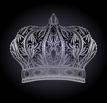 Crown king and queen elegant drawing art. Black color in white background. Vector illustration.のイラスト素材