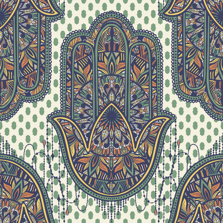 Art seamless pattern hamsa mandala. Ethnic abstract print. Colorful repeating background texture. Culture bohemian ornament.Vector illustration.のイラスト素材