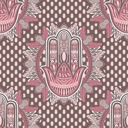 Art seamless pattern hamsa mandala. Ethnic abstract print. Colorful repeating background texture. Culture bohemian ornament.Vector illustration.のイラスト素材