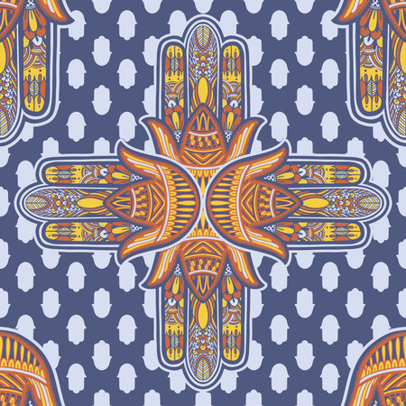 Art seamless pattern hamsa mandala. Ethnic abstract print. Colorful repeating background texture. Culture bohemian ornament.Vector illustration.のイラスト素材