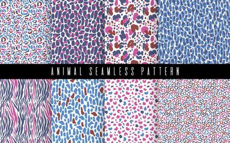 Seamless animal abstract pattern set art. Texture with Hand Painted Crossing Brush Strokes for Print. Fur texture background. Modern graphics.Vector illustration.のイラスト素材