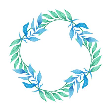 Wreath green and blue leaves and branch. Cute rustic wedding greenery.Vector illustrationのイラスト素材