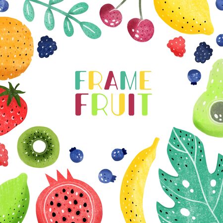 Fruit set isolated in white background.Hand drawn style. Vector illustrationのイラスト素材