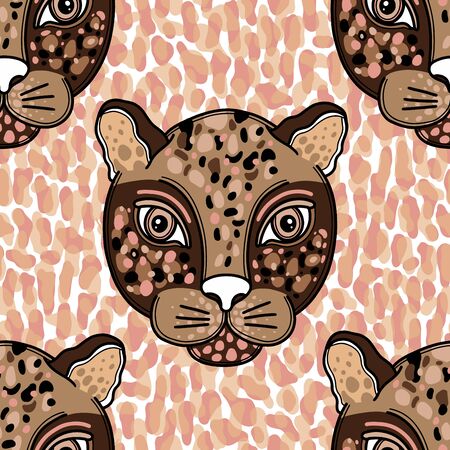 Animal pattern face leopard creative concept.Hand drawn naive style.のイラスト素材