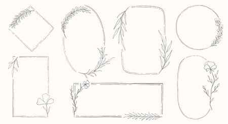 Plant nature frame set. Decor botanical element.Elegante vintage style.Vector illustration.のイラスト素材