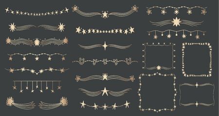 Diveder set gold star. Decoration Merry Christmas,hand drawn sryle.Vector illustration.のイラスト素材