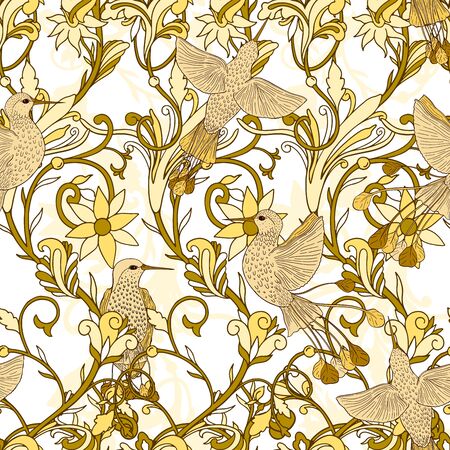 Seamless pattern nature vintage style.Floral classic ornament.Design for home decor, fabric, carpet, wrapping.Vector illustration.のイラスト素材