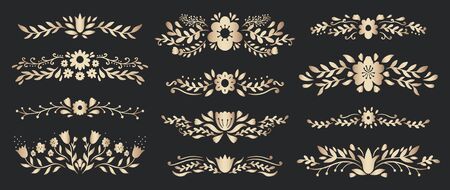Set divider flora gold ornament.Decoration element design.Vector illustration.のイラスト素材