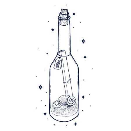 Nautical element isolated in white. Outline retro drawing styleのイラスト素材