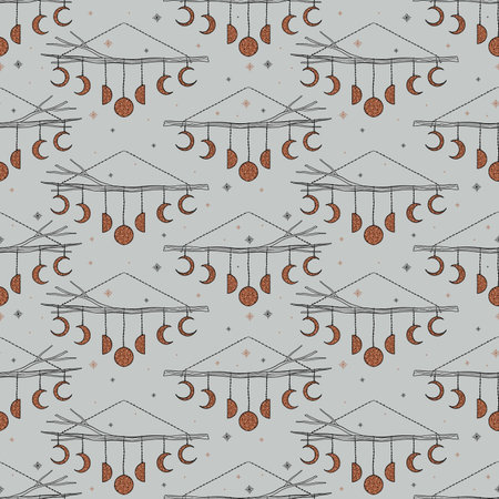 Seamless pattern dream catcher.Vintage bohemian drawing style.Vector illustration.のイラスト素材