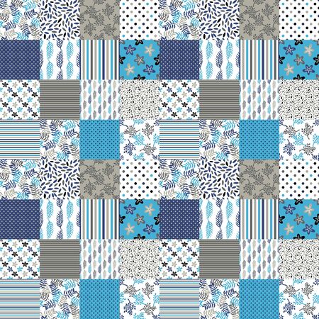 Seamless pattern patchwork nature blue color. Print fabric textile decorative.のイラスト素材