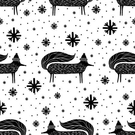 Seamless pattern nature forest wildlife Canada.Season winter park.Vector illustration.のイラスト素材