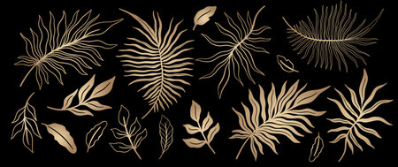 Tropical plant leaf set.Botanical floral element background.Design for home decor, fabric, carpet, wrapping. Vector illustration.のイラスト素材