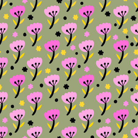 Seamless pattern plant flower abstract. Naive hand drawn design. Ornament for home decor, fabric,...