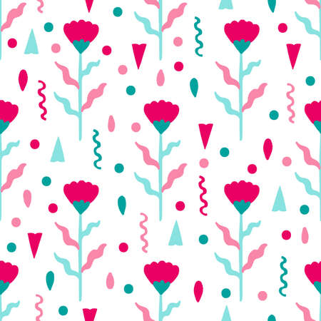 Seamless pattern plant flower abstract. Naive hand drawn design. Ornament for home decor, fabric, textile.Vector illustration.のイラスト素材