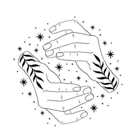 Hand minimal abstract line art.Elegant magic sketch.Hand drawn style.のイラスト素材