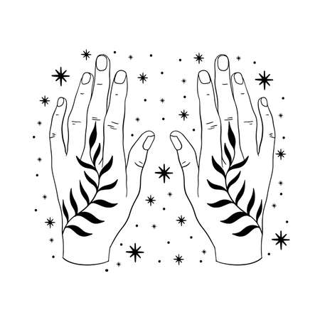 Hand minimal abstract line art.Elegant magic sketch.Hand drawn style.のイラスト素材