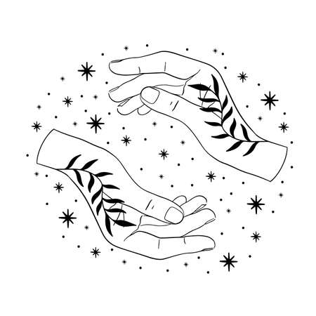 Hand minimal abstract line art.Elegant magic sketch.Hand drawn style.のイラスト素材