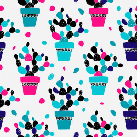 Seamless pattern nature plant cactus.Hand drawn sketch style. Vector illustration.のイラスト素材