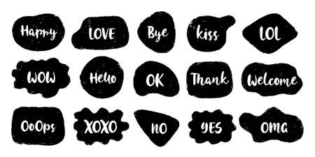 Bubble speech collection communicate. Hand drawn doodle. Vector illustration.のイラスト素材