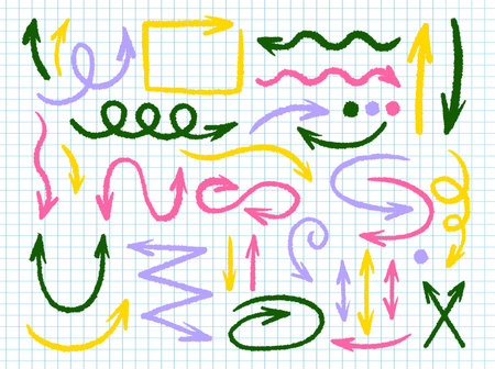 Arrow collection hand drawn style. Drawing line element design.のイラスト素材